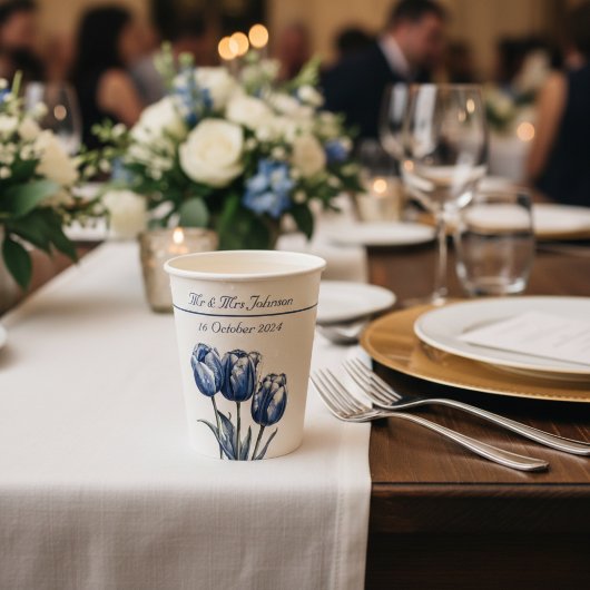 Gobelets En Papier Tulipes dans Delft Blue personnalisable