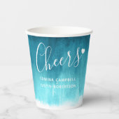 Gobelets En Papier Turquoise aqua vert bleu abstrait coupes en papier (Recto)