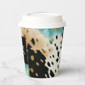 Gobelets En Papier Turquoise Black Cream Gold Western Cowgirl Cowhide (Gauche)