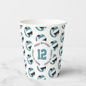 Gobelets En Papier turquoise black volleballs filles garçons fête d'a (Recto)