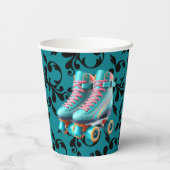 Gobelets En Papier Turquoise Neon Rollerskate fête d'anniversaire (Verso)