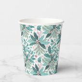 Gobelets En Papier Turquoise Noël Holly Berries Motif#17 ID1009 (Verso)