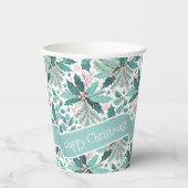 Gobelets En Papier Turquoise Noël Holly Berries Motif#17 ID1009 (Recto)