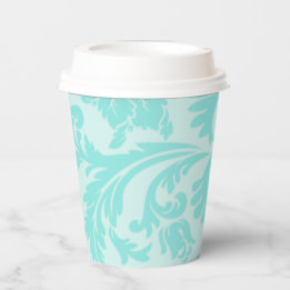 Gobelets En Papier Turquoise vert, bleu vintage damé imprimé
