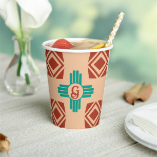 Gobelets En Papier Turquoise Zia Tribal Brown Tan