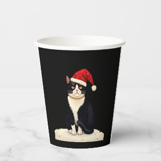 Gobelets En Papier Tuxedo Cat Cottagecore Drôle Noël Esthétique Santa