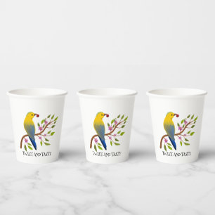 Gobelets En Papier tweeter et Tasty Watercolor Bird & Bug sur branche
