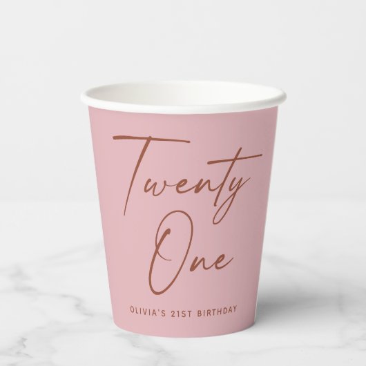 Gobelets En Papier Twenty One Birthday. Dusty Rose Pink Minimal Party (Verso)