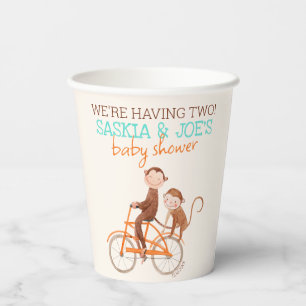 Gobelets En Papier Twins Baby shower mignon singe double problème