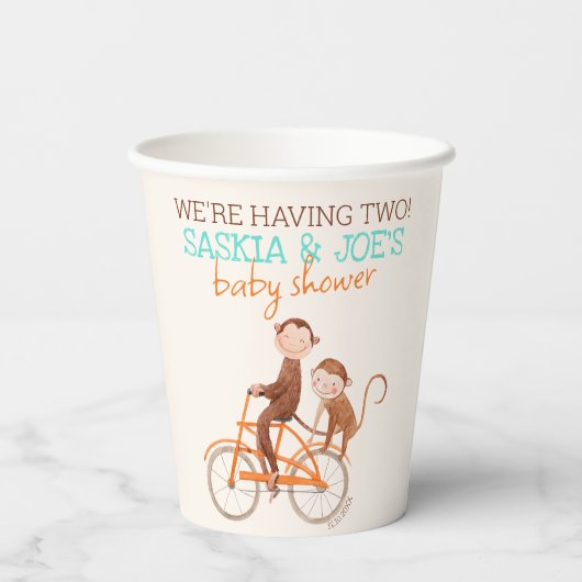 Gobelets En Papier Twins Baby shower mignon singe double problème (Verso)