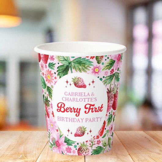 Gobelets En Papier Twins Joint Strawberry Berry 1er Birthday Girls