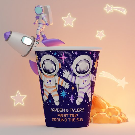 Gobelets En Papier Twins Premier voyage autour des roquettes des astr