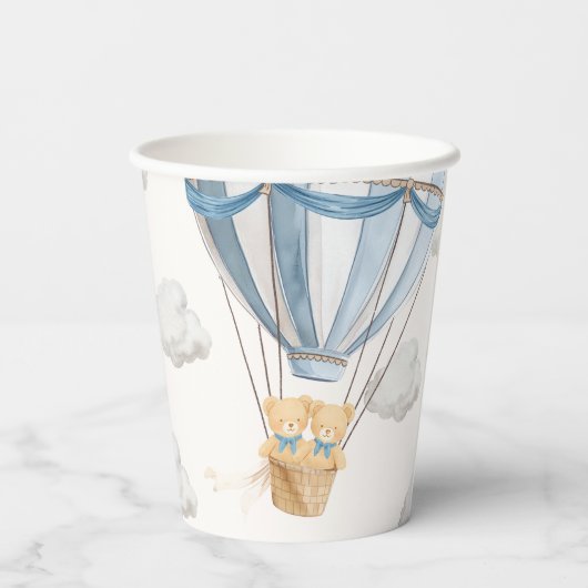 Gobelets En Papier Twins Teddy Bear Blue Hot Air Balloon (Verso)