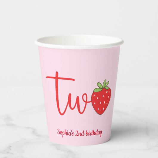 Gobelets En Papier Two Strawberry Birthday Pink (Verso)