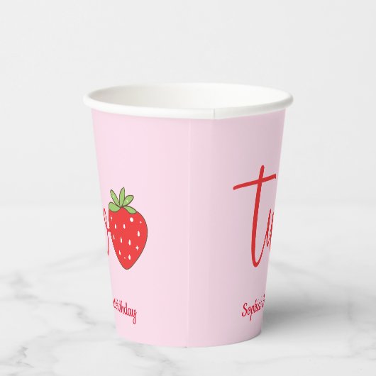 Gobelets En Papier Two Strawberry Birthday Pink (Droite)