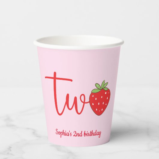 Gobelets En Papier Two Strawberry Birthday Pink (Recto)