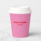 Gobelets En Papier Typographie audacieuse, mariage rose et rouge (Recto)