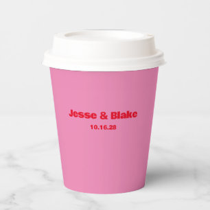 Gobelets En Papier Typographie audacieuse, mariage rose et rouge