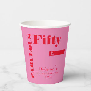 Gobelets En Papier Typographie audacieuse Rouge rose moderne 50e anni