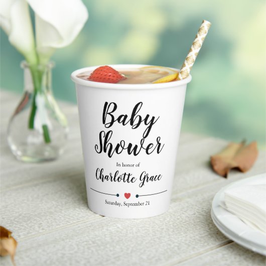 Gobelets En Papier Typographie Baby shower noir blanc Coeur (Insitu)