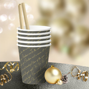 Gobelets En Papier Typographie de Noël en or vert Motif36 ID1009