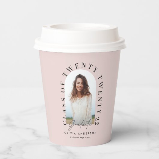 Gobelets En Papier Typographie géométrique moderne arche photo rose (Verso)