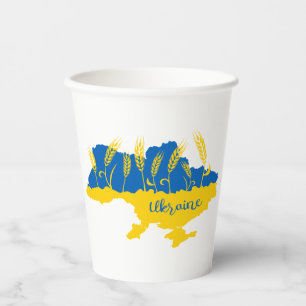 Gobelets En Papier Typographie ukrainienne et épi de blé sur le drape