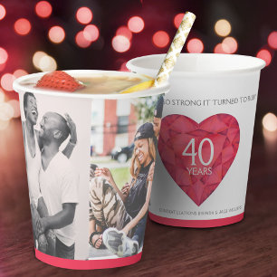 Gobelets En Papier Un amour si fort 40 ans noces de rubis rouge blanc