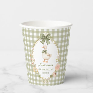 Gobelets En Papier Un anniversaire de 1 an Bow Gingham One Silly Goos