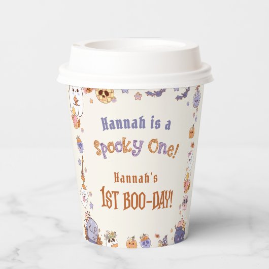 Gobelets En Papier Un Babe mignonne Éffrayant Halloween Ghost 1er ann (Verso)