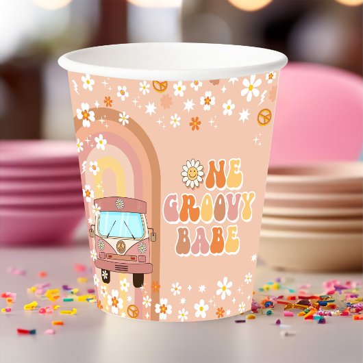 Gobelets En Papier Un Babe Retro Super Arc-en-ciel 1er anniversaire