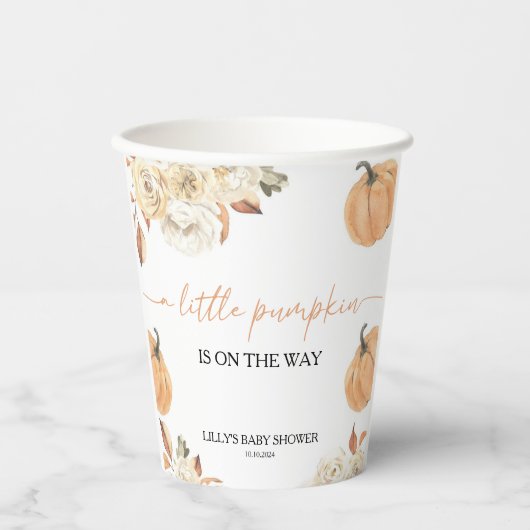 Gobelets En Papier Un Baby shower Automne Un Peu Citrouille (Recto)