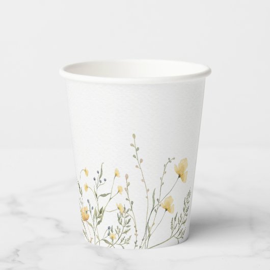 Gobelets En Papier Un Baby shower D'Aquarelle Jaune Un Peu Fleur sauv (Verso)