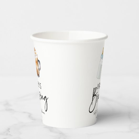 Gobelets En Papier Un Bébé Brasse Une Bouteille Baby shower En Verre (Gauche)