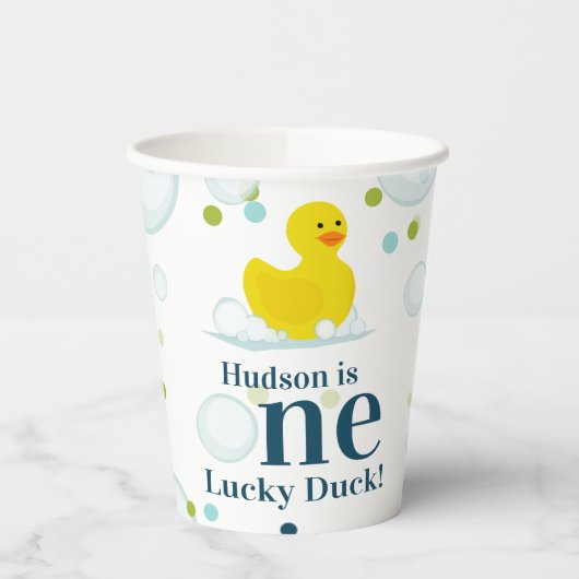 Gobelets En Papier Un Canard chanceux Première fête d'anniversaire (Gauche)