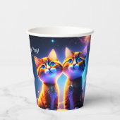 Gobelets En Papier Un couple de chats mignons sous le ciel étoilé - (Verso)