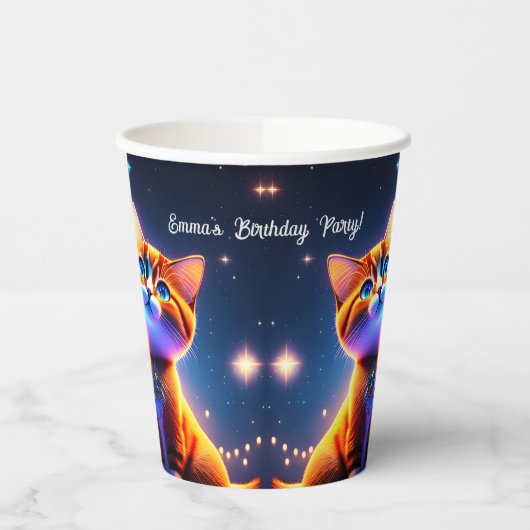 Gobelets En Papier Un couple de chats mignons sous le ciel étoilé - (Gauche)