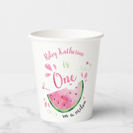Gobelets En Papier Un dans Melon Watermelon Anniversaire Party Papier (Recto)