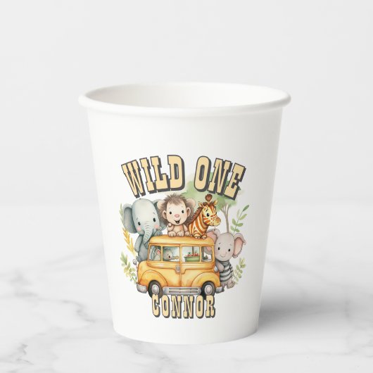 Gobelets En Papier Un garçon sauvage anniversaire animaux safari (Recto)