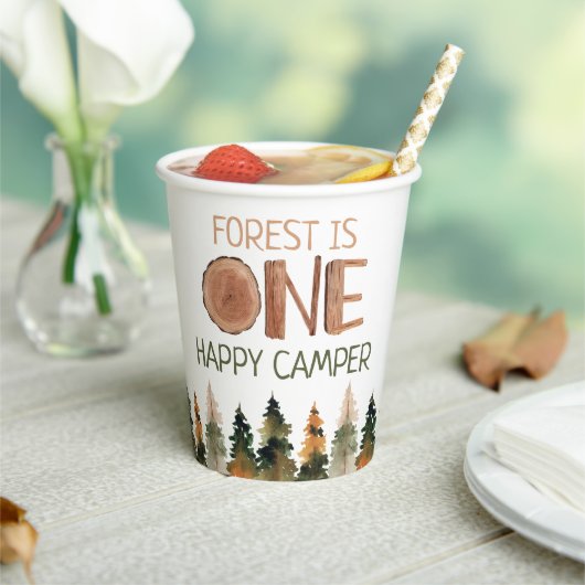 Gobelets En Papier Un Joyeux Camper Rustic Woodland 1er anniversaire (Insitu)