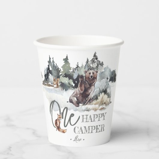 Gobelets En Papier Un Joyeux Camper Rustique fête d'anniversaire (Recto)