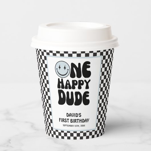 Gobelets En Papier Un joyeux Dude bleu mignon garçon premier annivers (Recto)