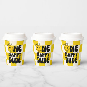 Gobelets En Papier Un joyeux mec à visage joyeux garçon 1er anniversa