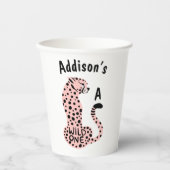 Gobelets En Papier Un léopard rose sauvage Personnalisé Premier anniv (Recto)