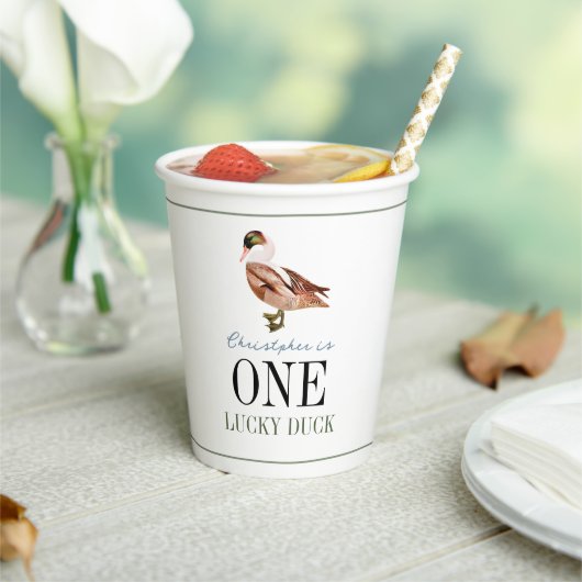Gobelets En Papier Un Lucky Duck Classic Boy 1er Anniversaire (Insitu)