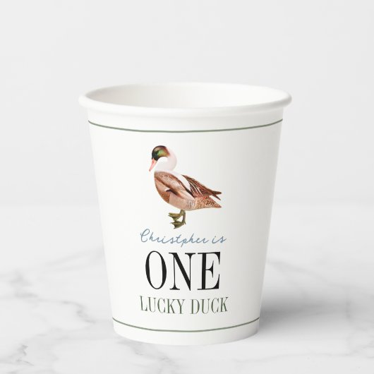 Gobelets En Papier Un Lucky Duck Classic Boy 1er Anniversaire (Recto)