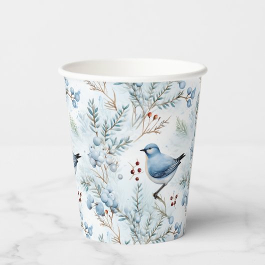 Gobelets En Papier Un oiseau dans un hiver froid - (Verso)