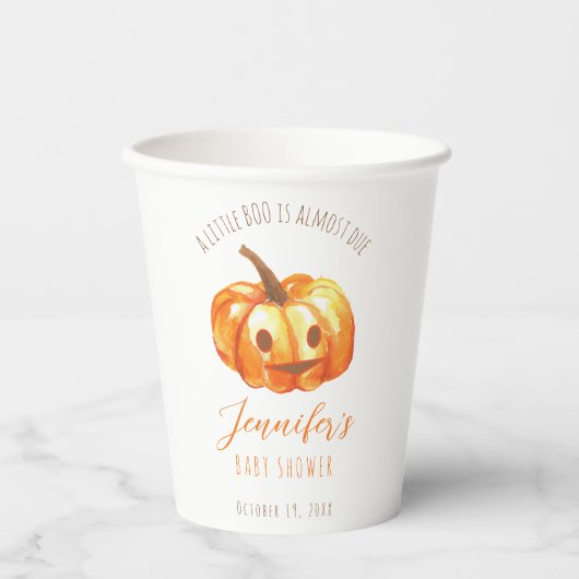 Gobelets En Papier Un petit Baby shower d'Halloween Citrouille Script (Recto)