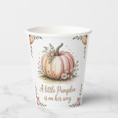 Gobelets En Papier Un Petit Citrouille Est En Chemin De Baby shower (Recto)