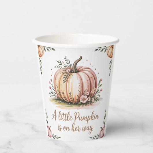 Gobelets En Papier Un Petit Citrouille Est En Chemin De Baby shower (Recto)